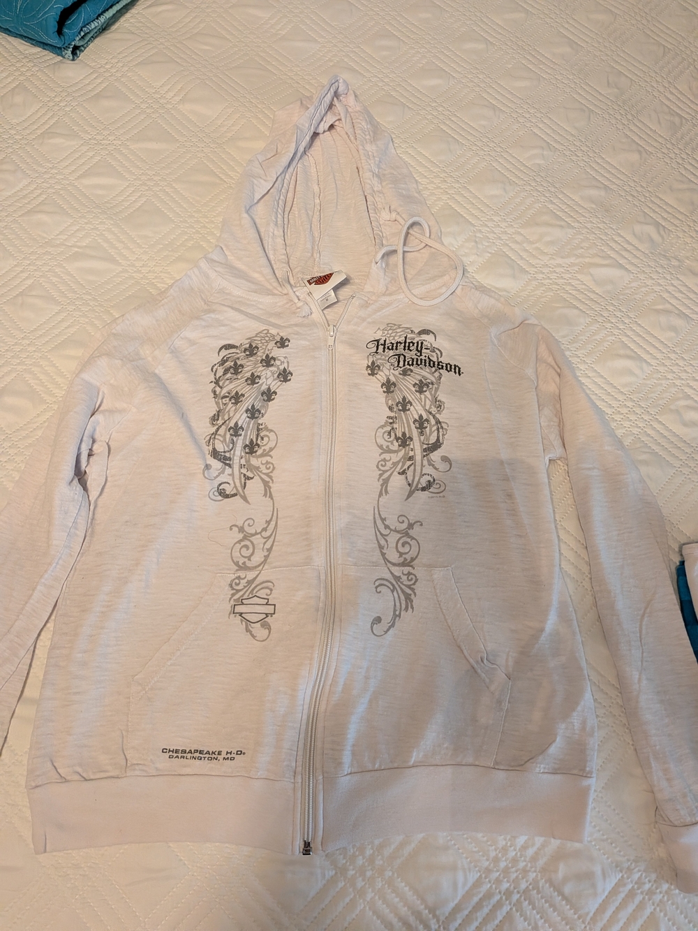 Harley-Davidson Women's Zip Hoodie with Gray Floral Scrolls
